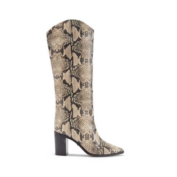 Schutz | Analeah Pointed Toe Block Heel Boot in Snake Print -Natural Snake