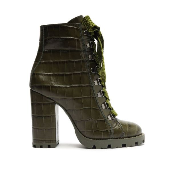 Schutz | Zhara Crocodile-Embossed Leather Bootie-Military Green