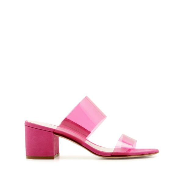 Schutz | Victorie Mid-Heeled Colored Vinyl Sandal -Vibrant Pink