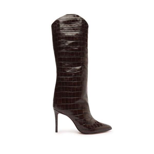 Schutz | Maryana Crocodile-Embossed Leather Boot-Dark Chocolate