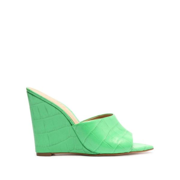 Schutz | Luci Crocodile-Embossed Leather Sandal-Gianni Green