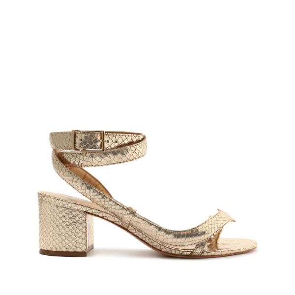 Schutz | Courtney Mid Block Metallic Leather Sandal-Gold