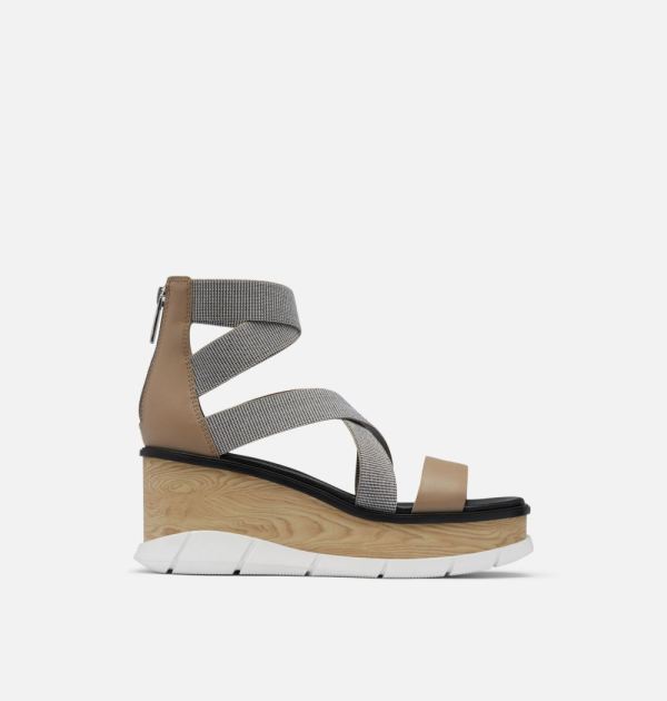 Sorel-Women's Joanie III Sport Strap Wedge Sandal-Omega Taupe White