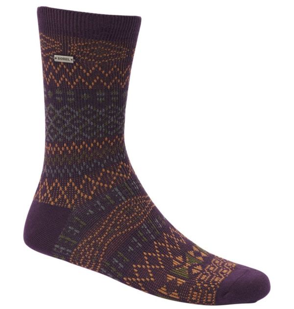 Sorel-Women's Cotton Jacquard Pattern Crew Socks-Dark Plum