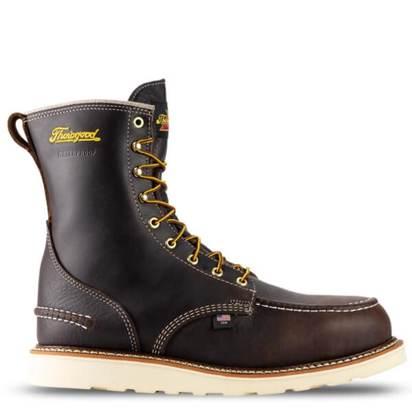 Thorogood Boots 1957 Series - Waterproof - 8" Briar Pitstop Safety Toe - Moc Toe MAXWear Wedge - Click Image to Close