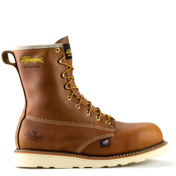 Thorogood Boots American Heritage - Waterproof - 8" Tobacco Composite Safety Toe - Plain Toe MAXWear Wedge