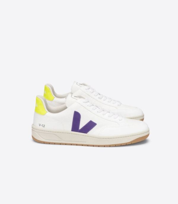 VEJA | WOMENS V-12 B-MESH WHITE PURPLE JAUNE-FLUO