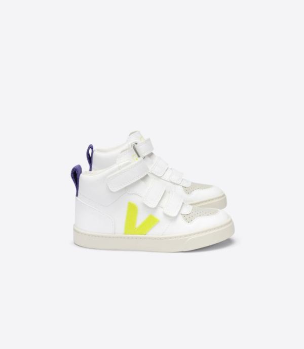 VEJA | KIDS V-10 MID CWL WHITE JAUNE-FLUO PURPLE