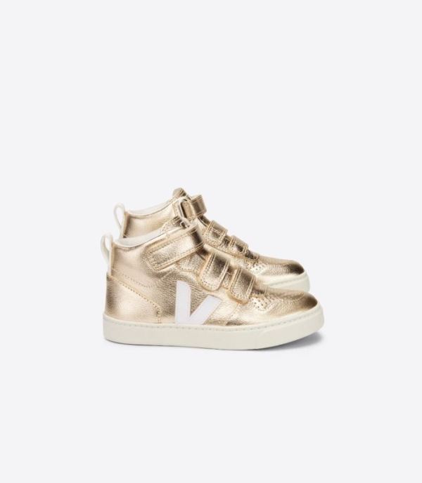 VEJA | KIDS V-10 MID CHROMEFREE LEATHER PLATINE WHITE