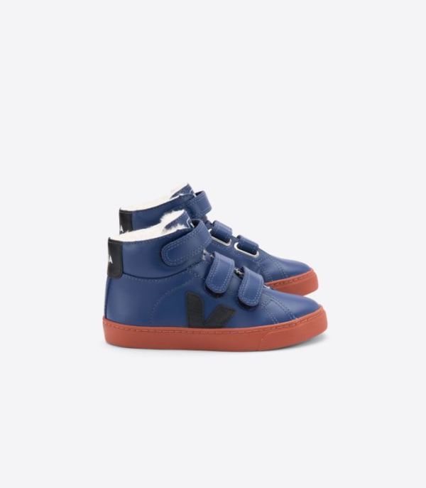 VEJA | KIDS VSTORE ESPLAR MID FURED LEATHER COBALT BLACK RUST-SOLE