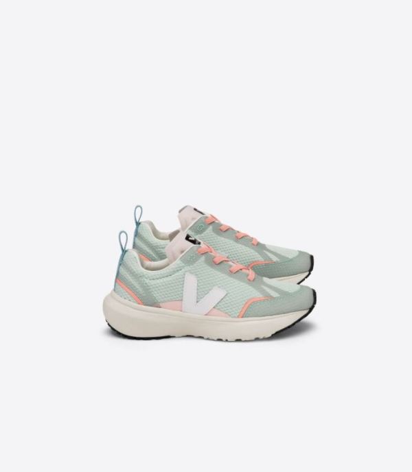 VEJA | KIDS CANARY ELASTIC LACES ALVEOMESH MATCHA WHITE