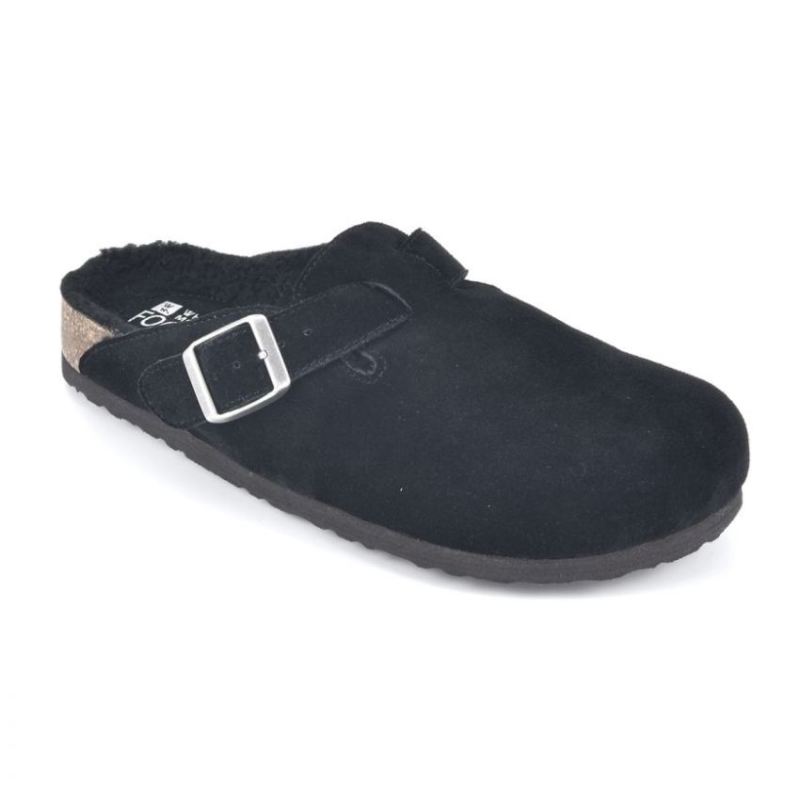 White Mountain Women's Bari Leather Footbeds Clog-Black Suede With Faux Shearling Lining | Canada Outlet