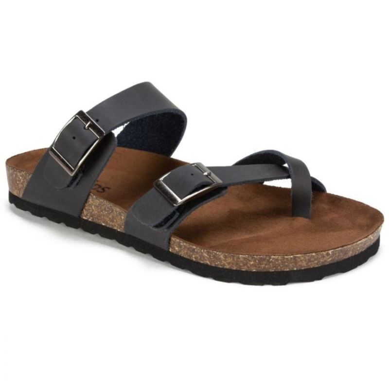 White Mountain Women's Gracie Leather Footbeds Sandal-Black Leather | Canada Outlet