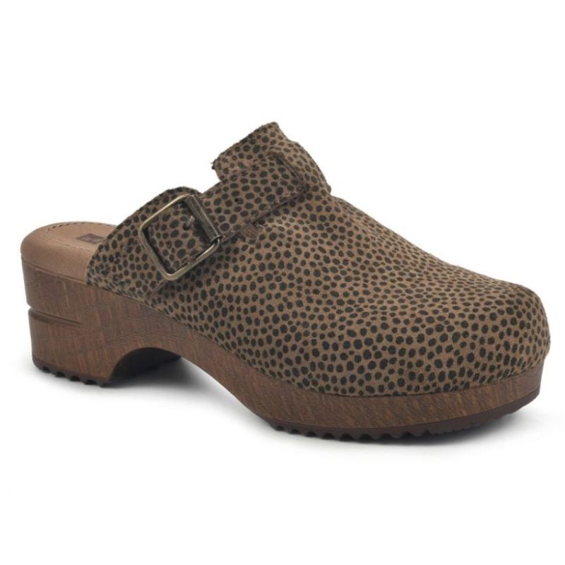 White Mountain Women's Behold Leather Clog-Tan Cheetah Print Leather | Canada Outlet