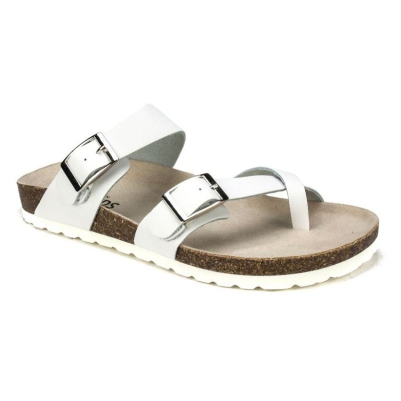 White Mountain Women's Gracie Leather Footbeds Sandal-White Leather With White Sole | Canada Outlet