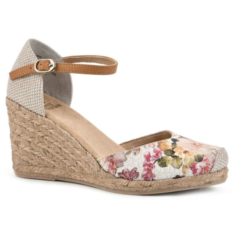 White Mountain Women's Mamba Wedge-White Floral Print | Canada Outlet