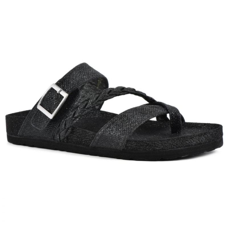 White Mountain Women's Hazy Footbeds Sandal-Black Glitter | Canada Outlet