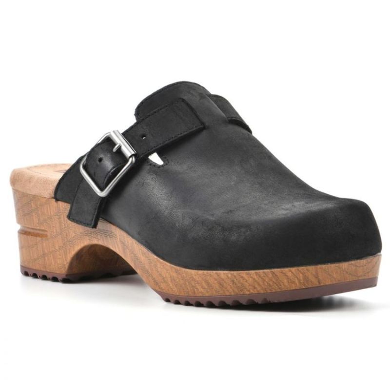 White Mountain Women's Behold Leather Clog-Black Nubuck Leather | Canada Outlet