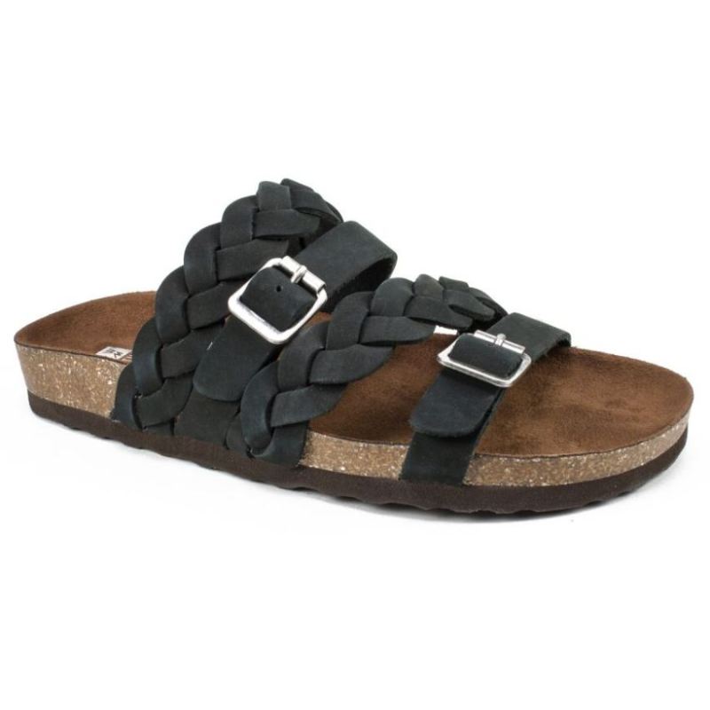 White Mountain Women's Holland Leather Footbeds Sandal-Black | Canada Outlet