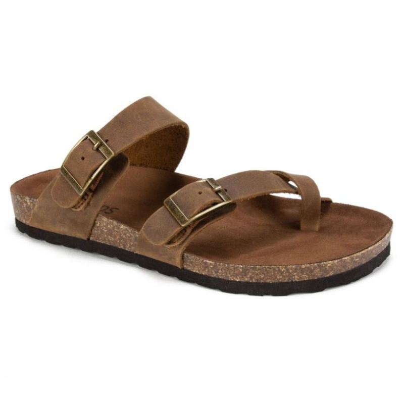 White Mountain Women's Gracie Leather Footbeds Sandal-Brown | Canada Outlet