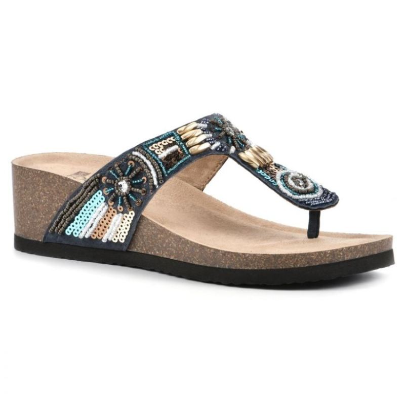 White Mountain Women's Brilliant Leather Footbeds Sandal-Navy | Canada Outlet
