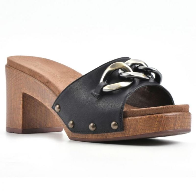 White Mountain Women's Jem Footbeds Heeled Sandal-Black Faux Leather | Canada Outlet