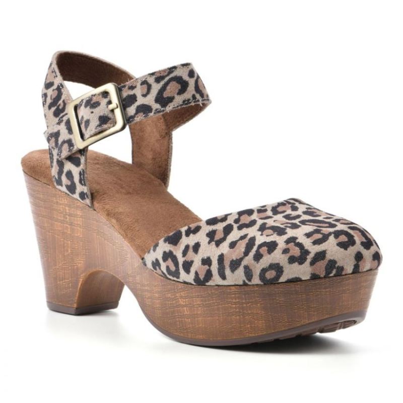 White Mountain Women's Casey Heeled Clog-Natural Leopard Suede | Canada Outlet