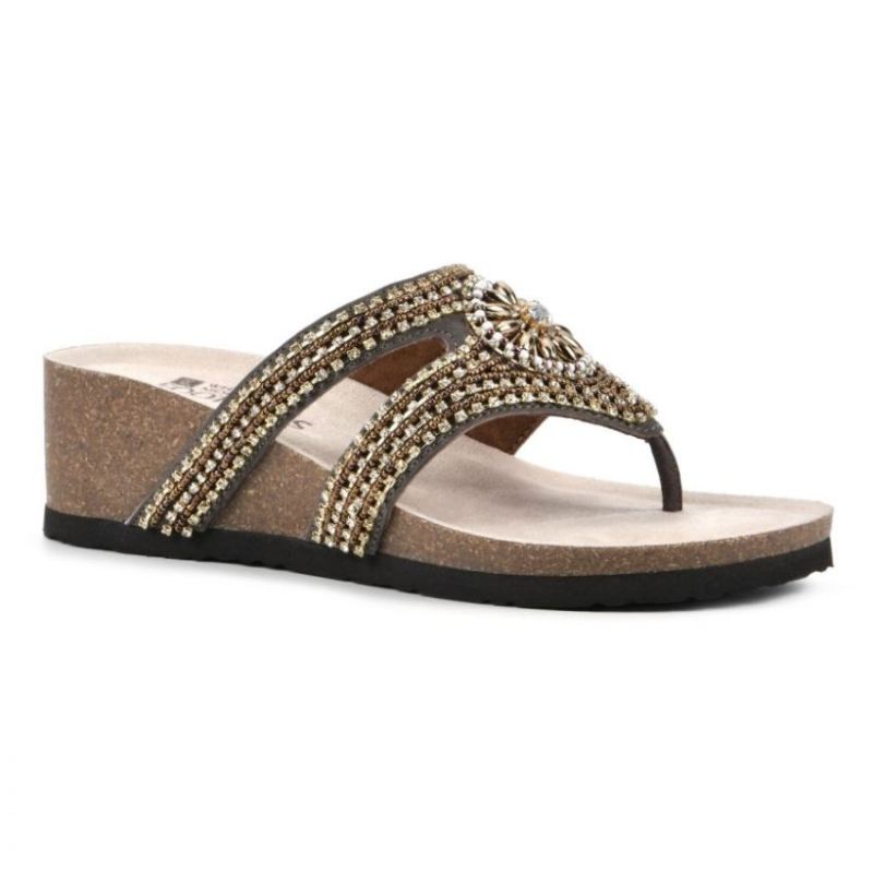 White Mountain Women's Busy Leather Footbeds Sandal-Brown | Canada Outlet