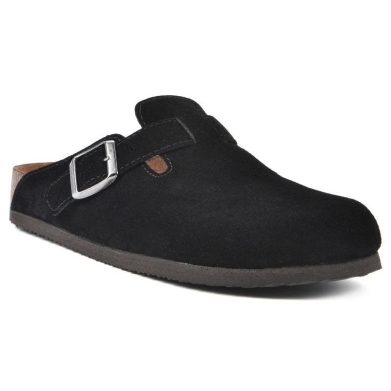 White Mountain Women's Bari Leather Footbeds Clog-Black Suede | Canada Outlet