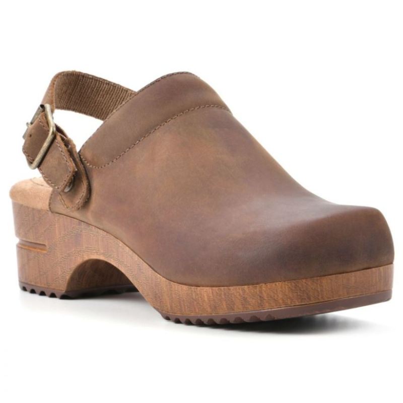 White Mountain Women's Being Leather Clog-Brown Leather | Canada Outlet