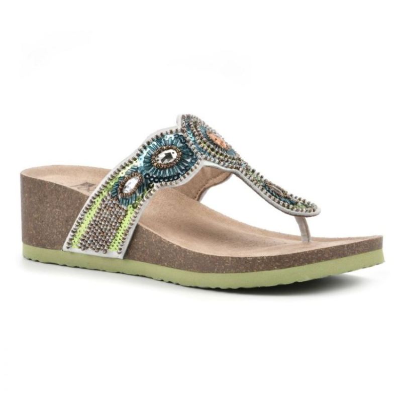White Mountain Women's Blast Leather Footbeds Sandal-Green | Canada Outlet
