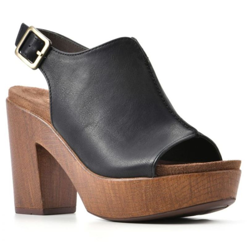 White Mountain Women's Alfie Footbeds Heeled Clog-Black Faux Leather | Canada Outlet