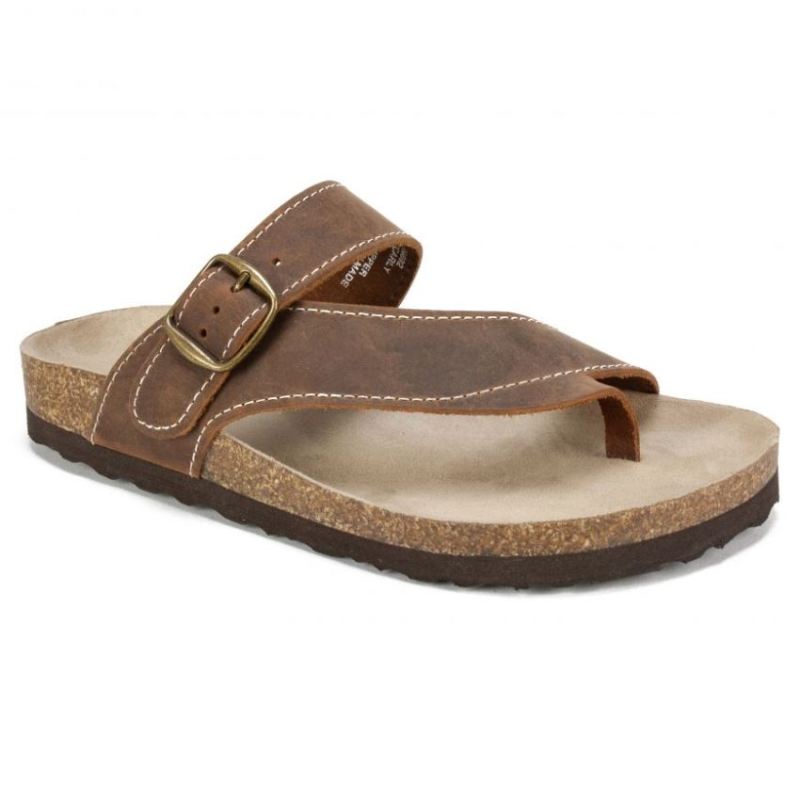 White Mountain Women's Carly Leather Footbeds Sandal-Brown | Canada Outlet