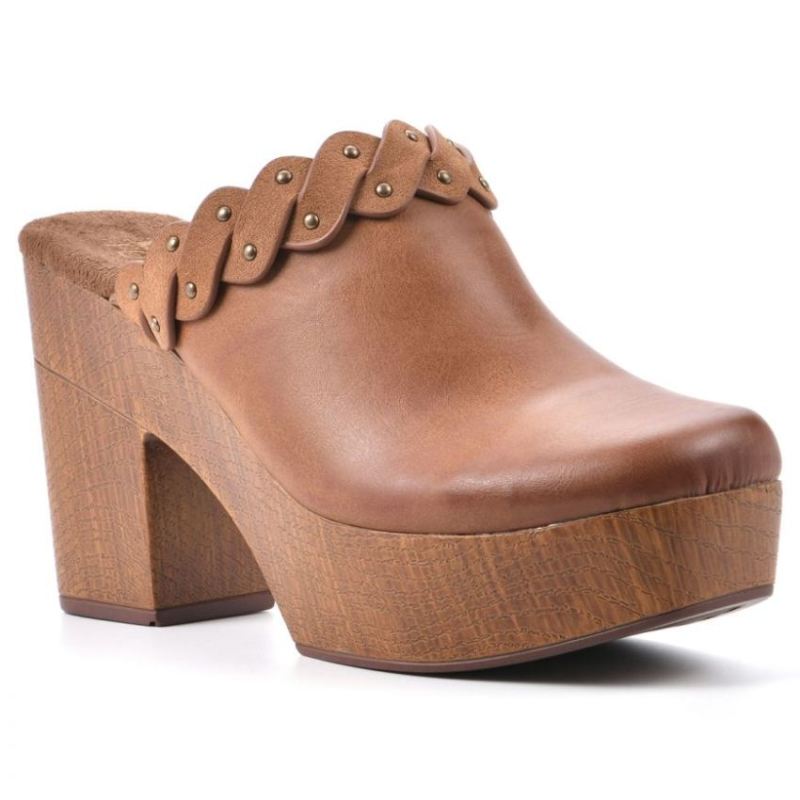 White Mountain Women's Toss Up Footbeds Clog-Dark Tan Faux Leather | Canada Outlet