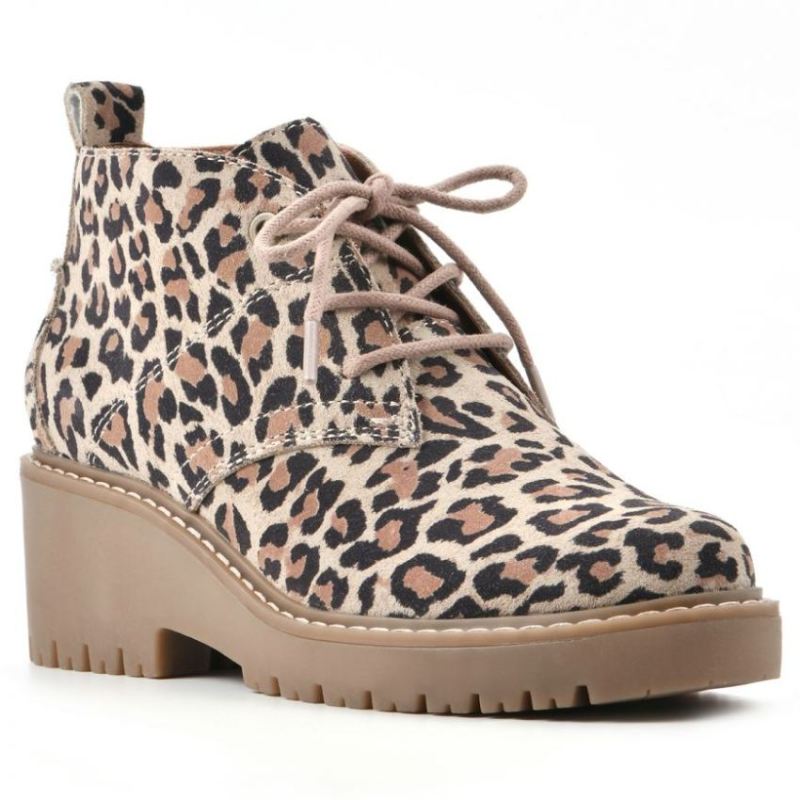 White Mountain Women's Danny Suede Wide Bootie-Natural Leopard Suede | Canada Outlet