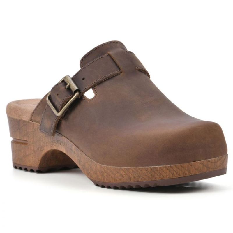 White Mountain Women's Behold Leather Clog-Brown Leather | Canada Outlet