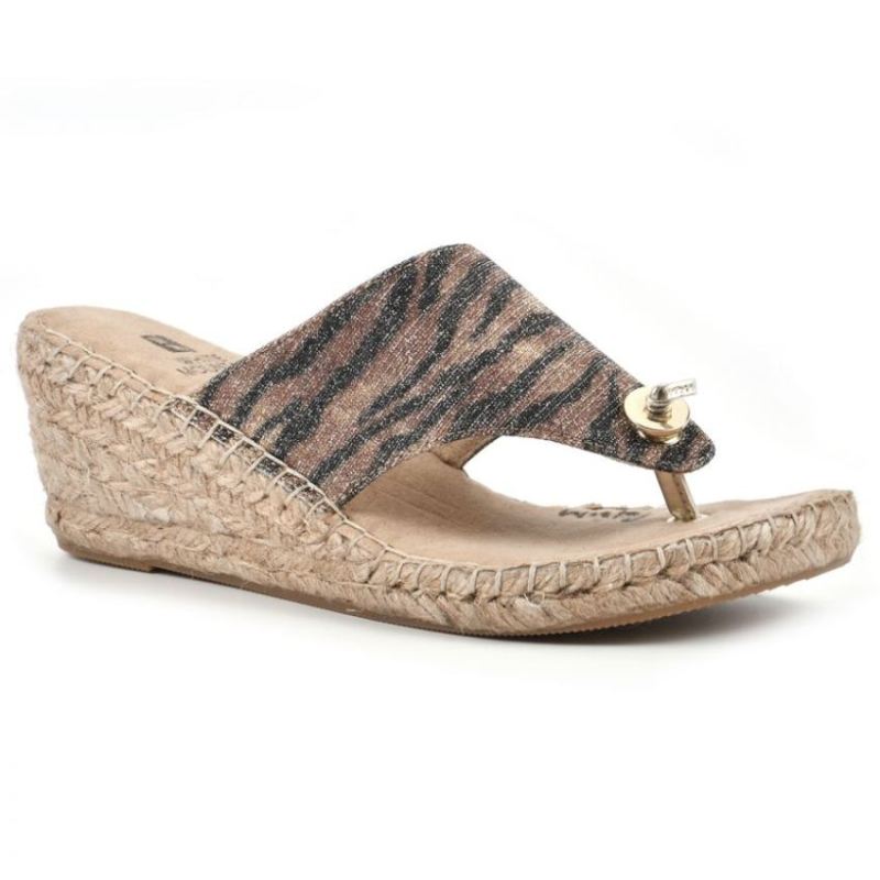 White Mountain Women's Beachball Wedge Sandal-Tan Tiger Print Glitter | Canada Outlet