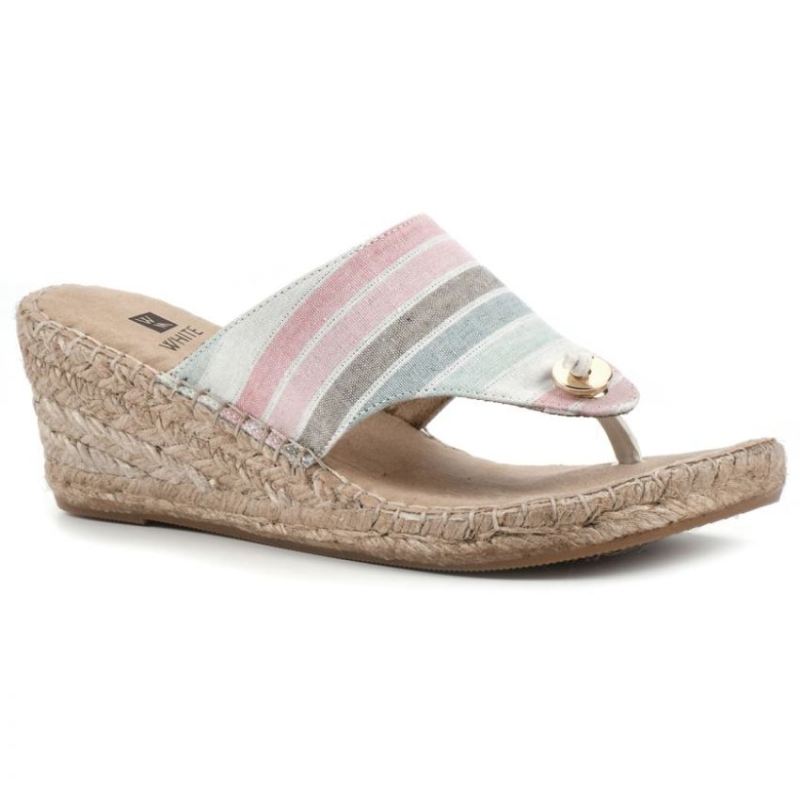 White Mountain Women's Beachball Wedge Sandal-Sage Multi Stripe Fabric | Canada Outlet