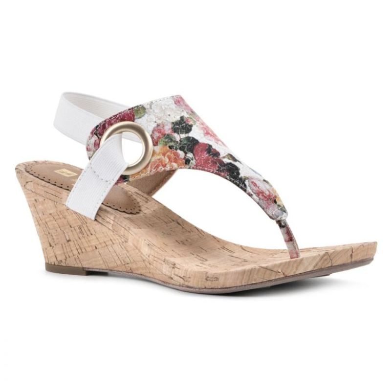White Mountain Women's Aida Wedge Sandal-White Floral Print | Canada Outlet