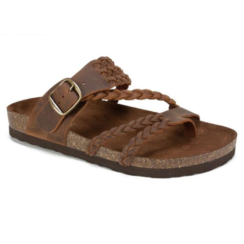 White Mountain Women's Hayleigh Leather Footbeds Sandal-Brown | Canada Outlet