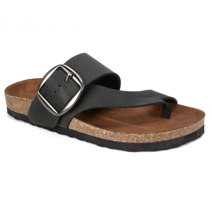 White Mountain Women's Harley Leather Footbeds Sandal-Black | Canada Outlet