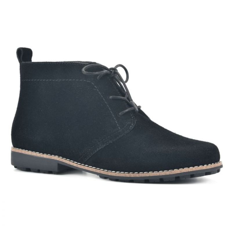 White Mountain Women's Auburn Wide Suede Bootie-Black Suede | Canada Outlet