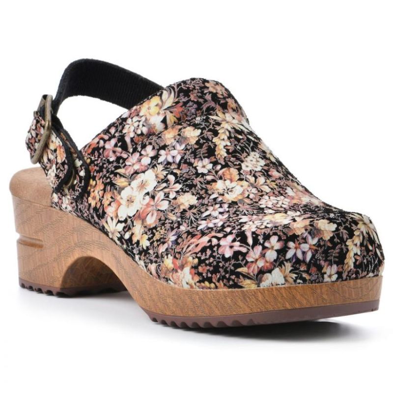 White Mountain Women's Being Leather Clog-Black Floral Suede | Canada Outlet