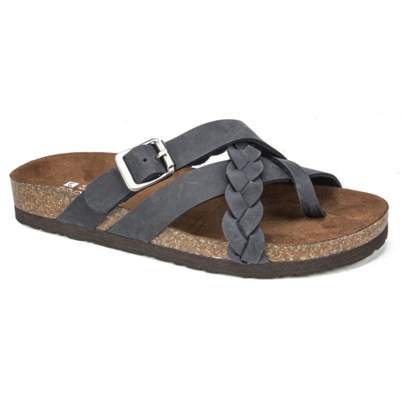 White Mountain Women's Harrington Leather Footbeds Sandal-Black | Canada Outlet