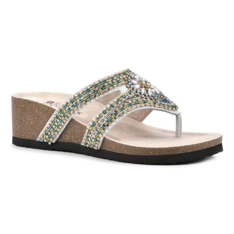 White Mountain Women's Busy Leather Footbeds Sandal-White | Canada Outlet