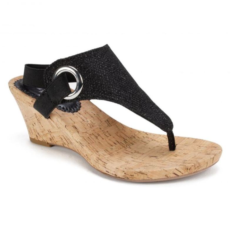 White Mountain Women's Aida Wedge Sandal-Black | Canada Outlet