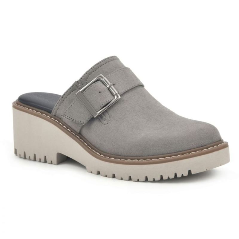 White Mountain Women's Daring Wide Mule-Light Grey Faux Suede | Canada Outlet