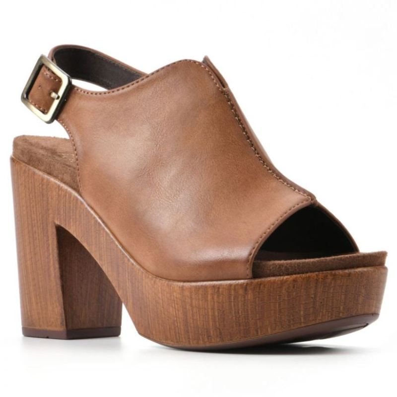 White Mountain Women's Alfie Footbeds Heeled Clog-Dark Tan Faux Leather | Canada Outlet