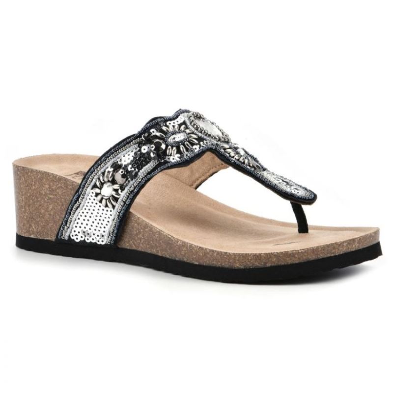 White Mountain Women's Bountiful Footbeds Leather Sandal-Black | Canada Outlet