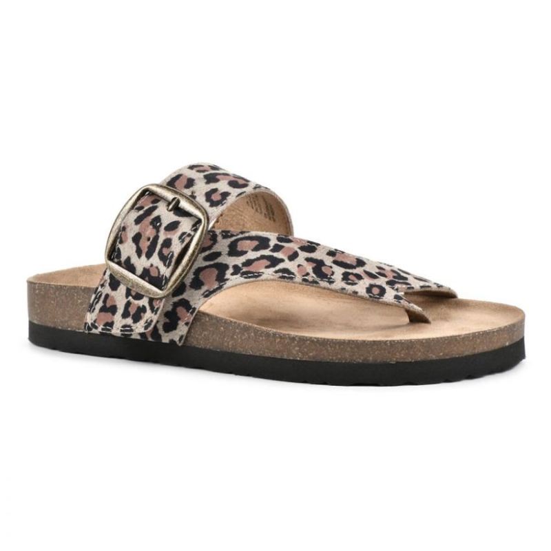 White Mountain Women's Harley Leather Footbeds Sandal-Natural Leopard | Canada Outlet